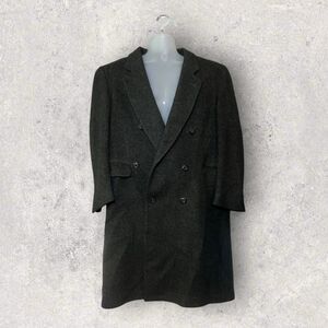 Towncraft 100% New Wool Long Charcoal Gray Double Breasted Overcoat Size 44 S